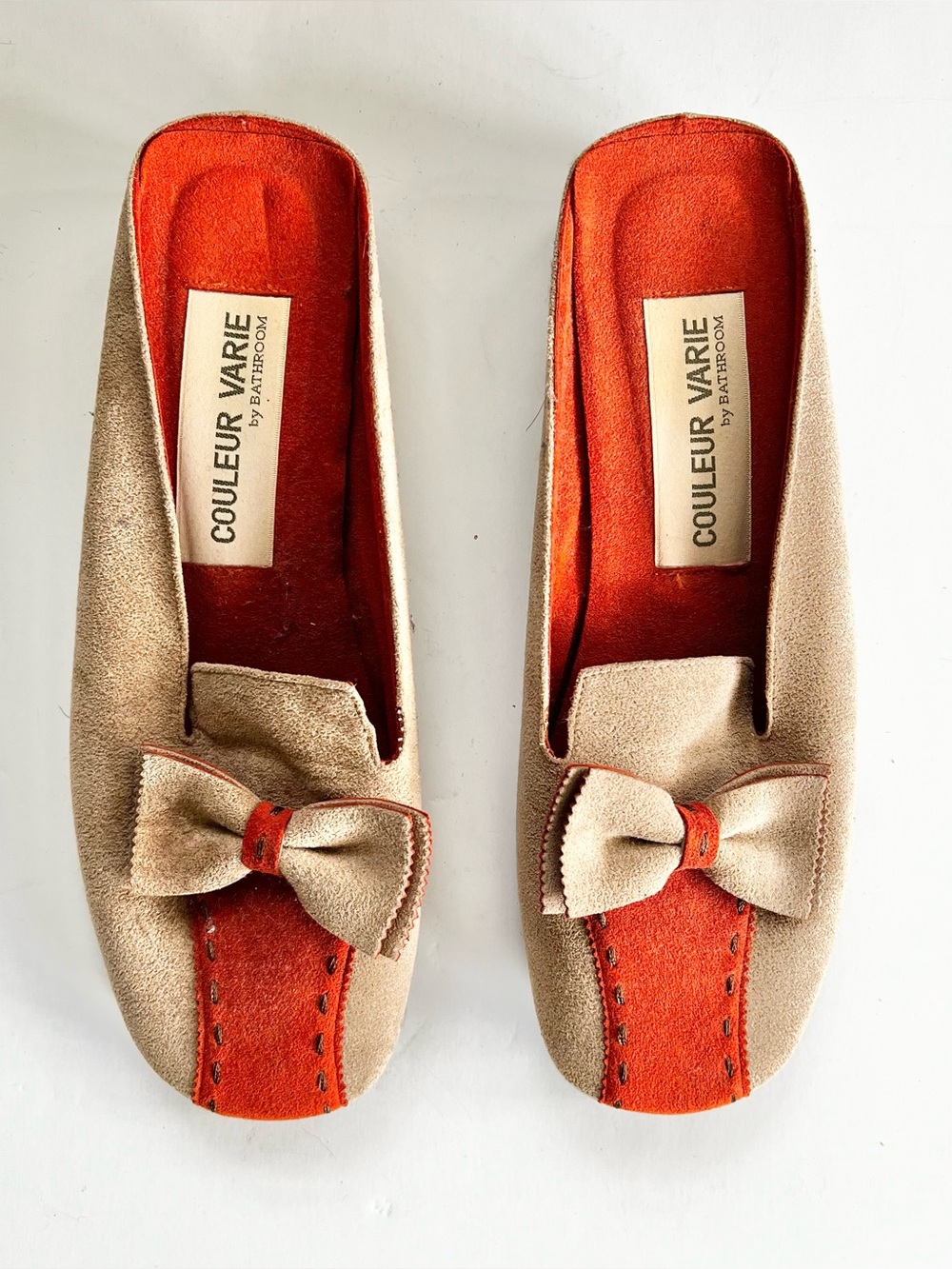 Couleur Varie , Japanese Tan Two Tone Bow Front Slip On Mules